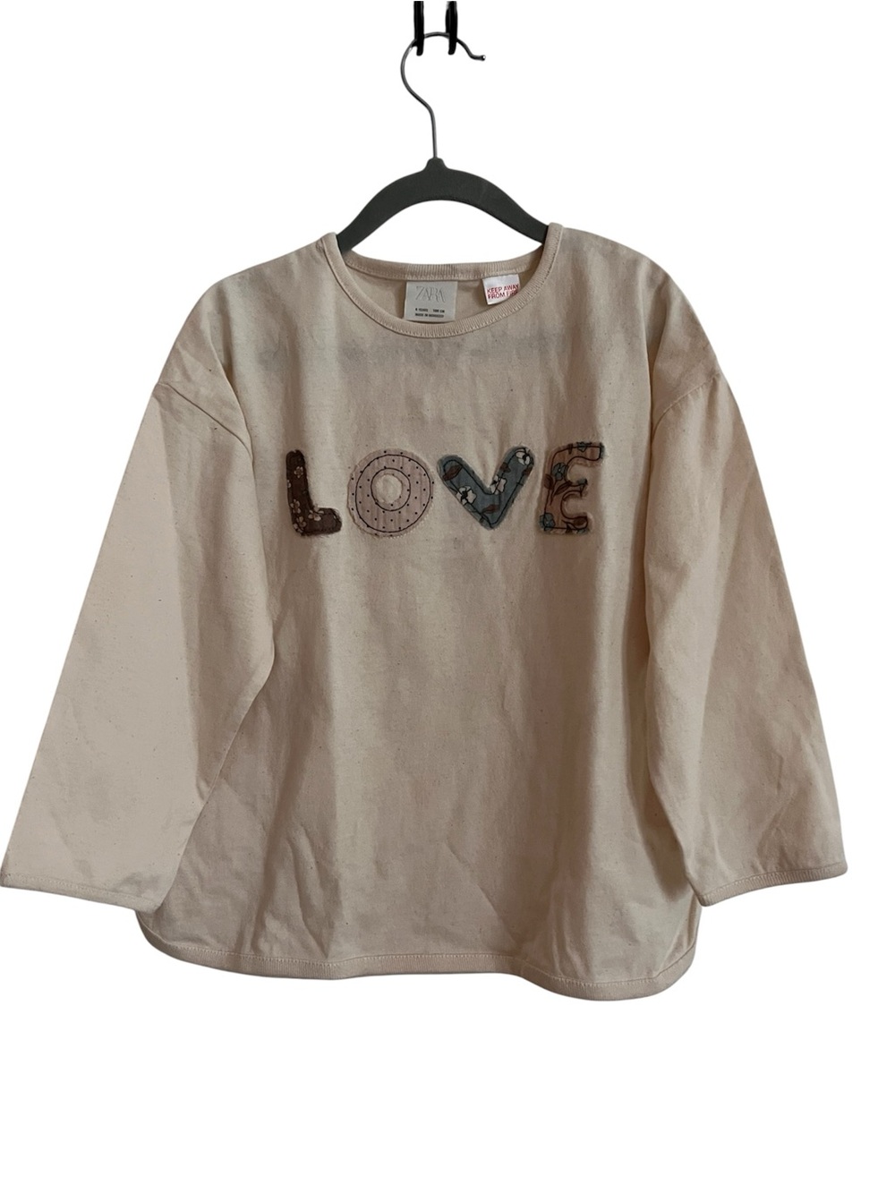 NEW Zara Girls Cream Long-Sleeve Shirt with 'LOVE' Applique